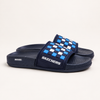 Navy Blue Checkered Slides for Men